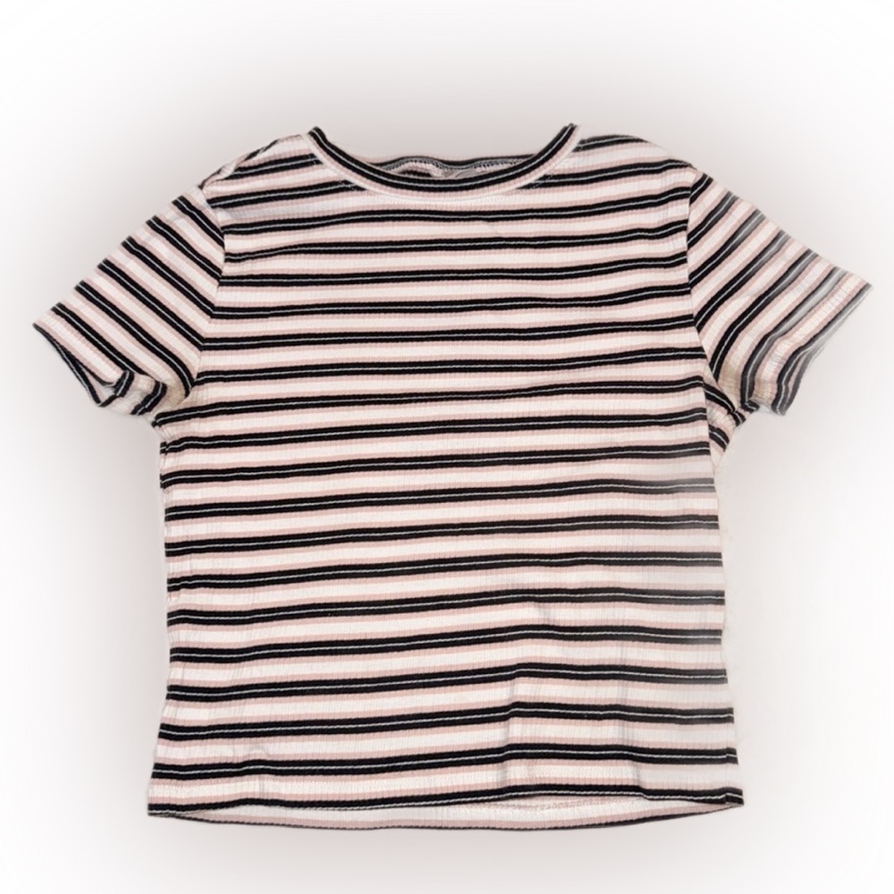 Stripped Cropped Pastel Pink, White and black Top